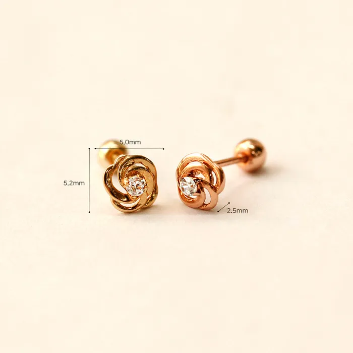 MinimalBijoux Earrings 14K Gold 3D Mini Rose Cartilage Earring 20G18G16G