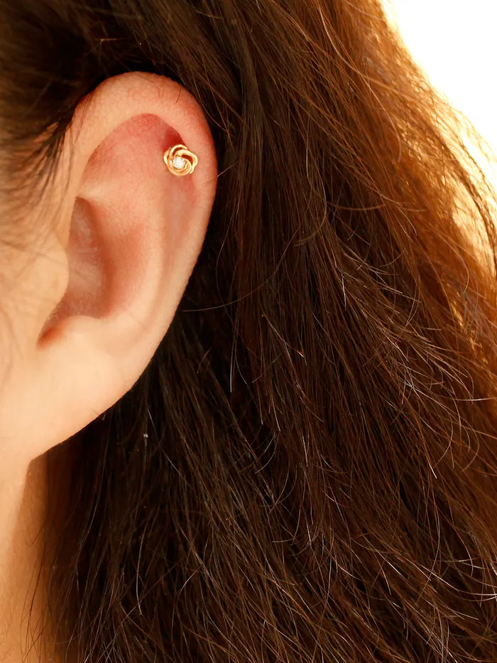MinimalBijoux Earrings 14K Gold 3D Mini Rose Cartilage Earring 20G18G16G