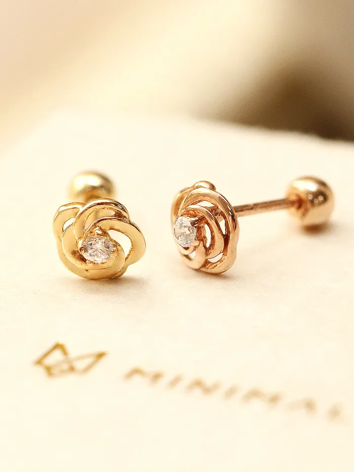 MinimalBijoux Earrings 14K Gold 3D Mini Rose Cartilage Earring 20G18G16G