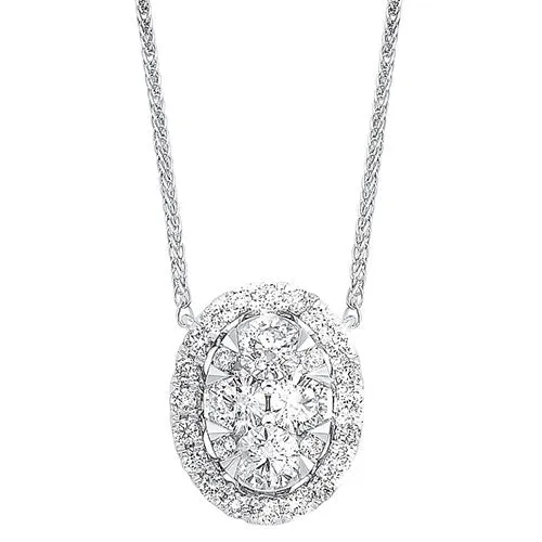 Necklaces Diamond Starburst Eternity Oval Cluster Pendant Necklace In 14k White Gold 14 Ctw Gems One