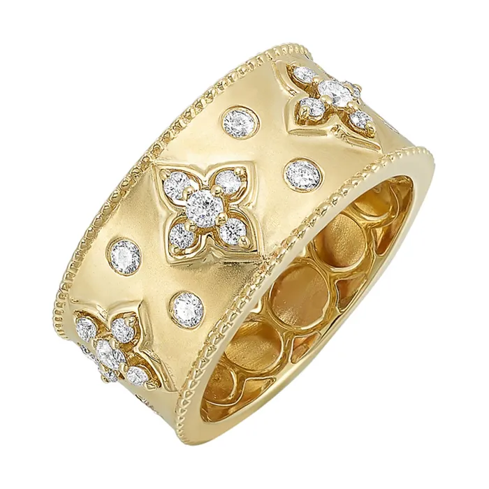 Rings 14K Yellow Gold Beaded Band Diamond Fashion Ring 050CTW Shop IDC estore