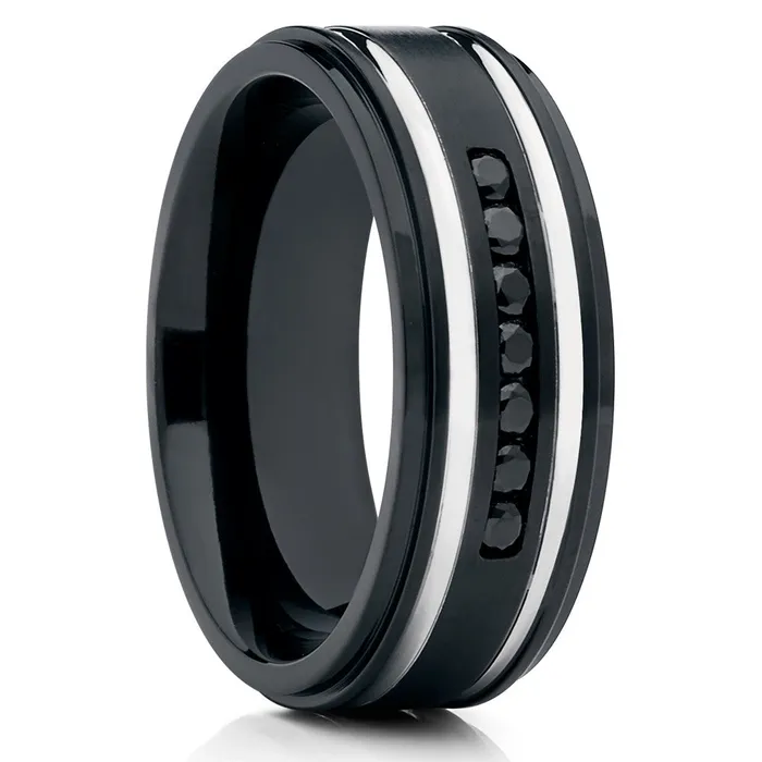 Rings Clean Casting Jewelry Black Titanium Ring Mens Wedding Band CZ Ring Titanium Ring Matte