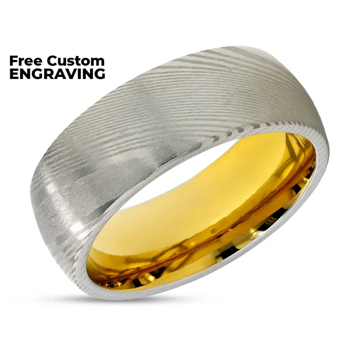 Rings Clean Casting Jewelry Yellow Gold Damascus Steel Wedding Ring 8mm Ring Damascus Steel Ring Damascus Ring