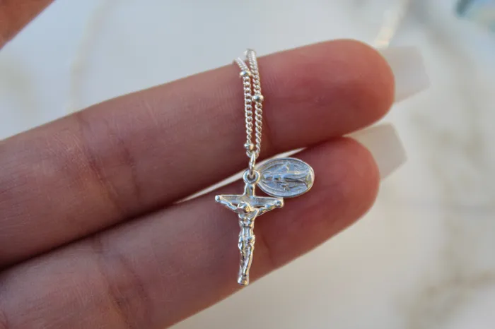 Rings TheLittleCatholic Miraculous Medal and Crucifix in Sterling Silver
