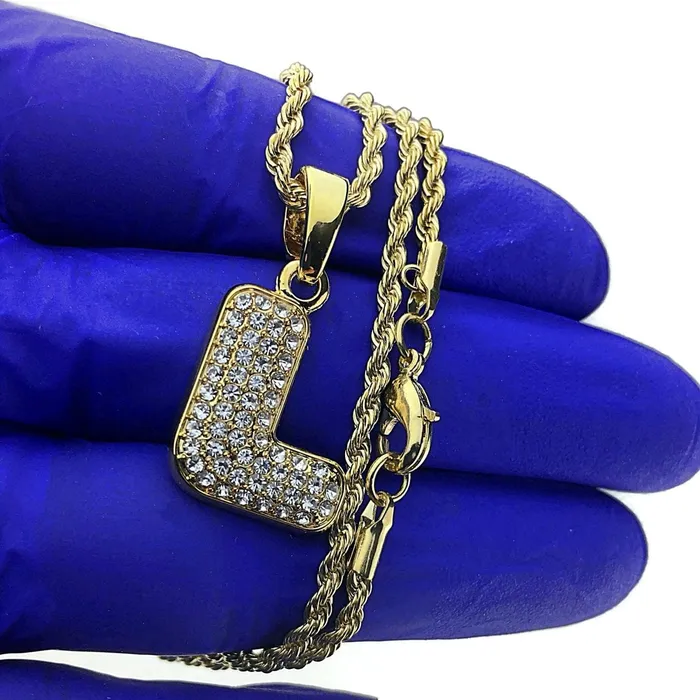 14K Gold Plated L Letter Micro Chain Rope Necklace Bling Cartel Admin Necklaces