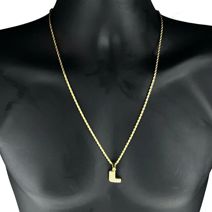 14K Gold Plated L Letter Micro Chain Rope Necklace Bling Cartel Admin Necklaces