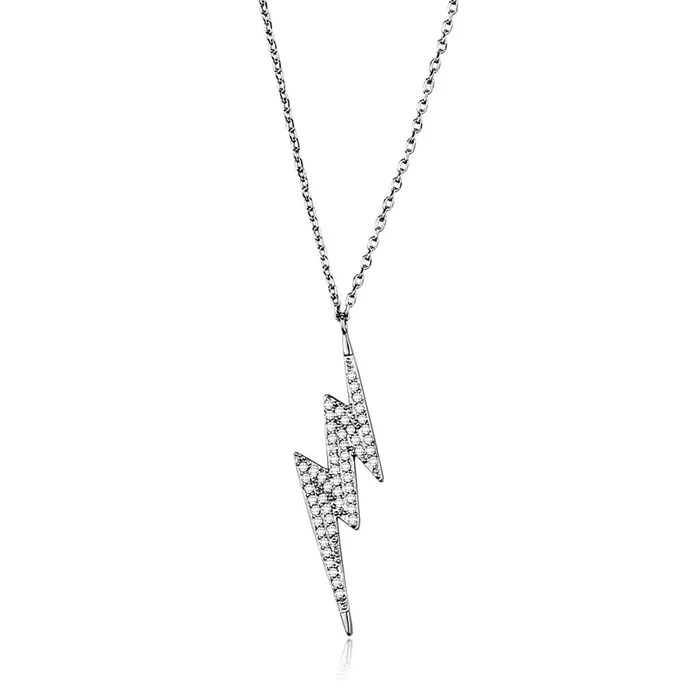 3W1038 Rhodium Brass Chain Pendant with AAA Grade CZ in Clear Alamode Necklaces