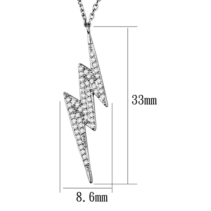 3W1038 Rhodium Brass Chain Pendant with AAA Grade CZ in Clear Alamode Necklaces