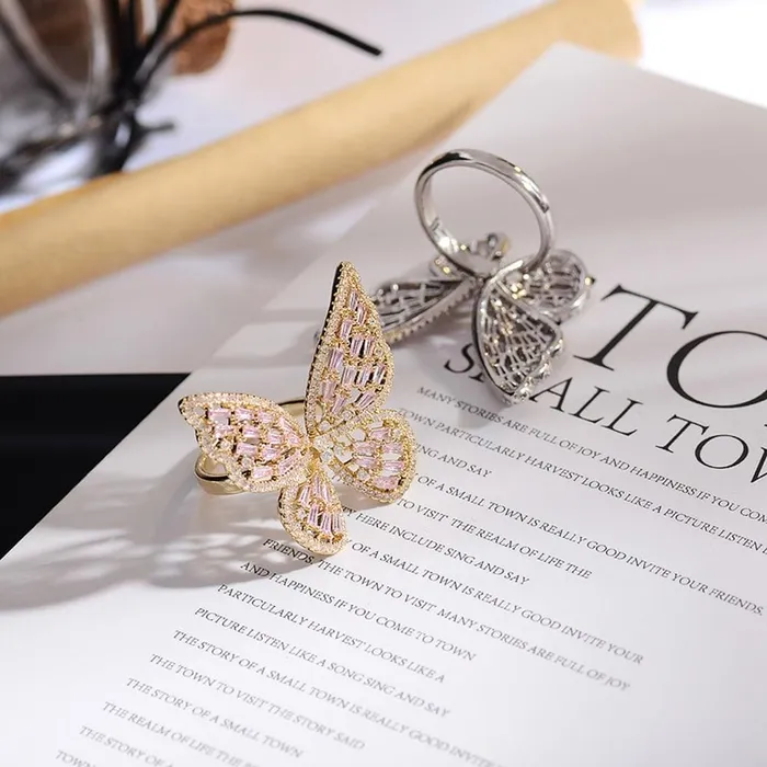 Adjustable Silver Butterfly Ring VVS Jewelry Rings