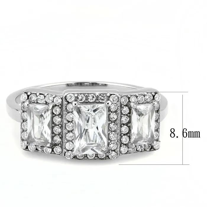 Alamode DA322 No Plating Stainless Steel Ring with AAA Grade CZ in Clear Rings