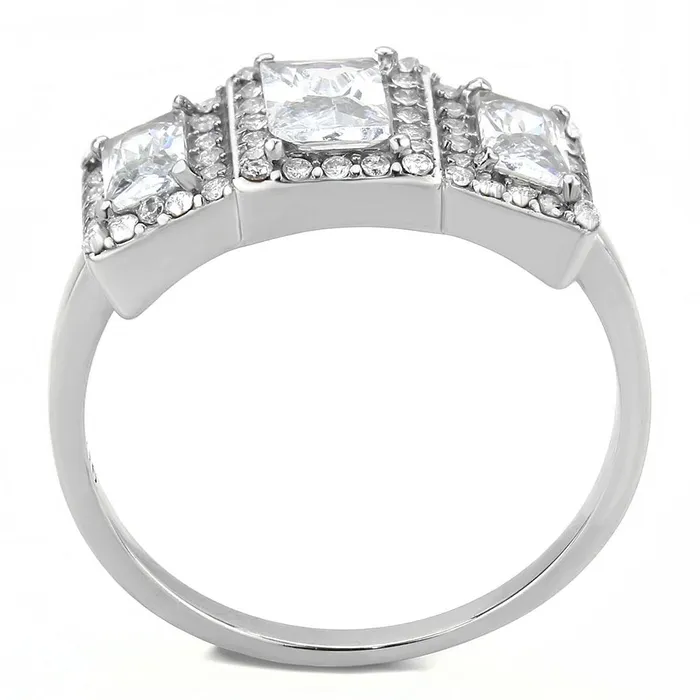 Alamode DA322 No Plating Stainless Steel Ring with AAA Grade CZ in Clear Rings