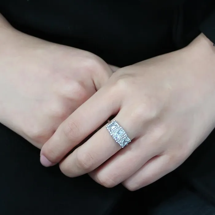 Alamode DA322 No Plating Stainless Steel Ring with AAA Grade CZ in Clear Rings