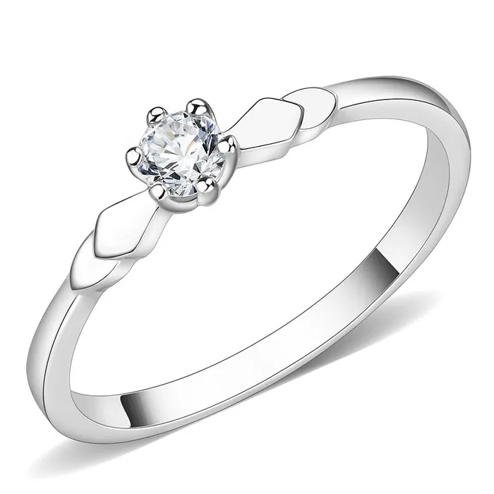 Alamode Rings 3W110 Rhodium Brass Ring with AAA Grade CZ in Clear