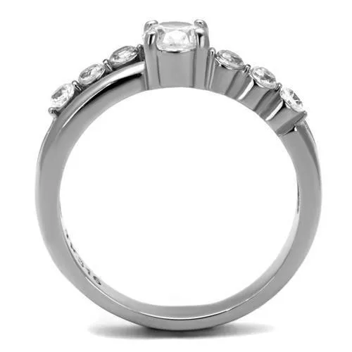 Alamode Rings TK2865 High polished no plating Stainless Steel Ring with AAA Grade CZ in Clear