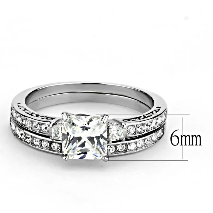 Alamode Rings TK3510 High polished no plating Stainless Steel Ring with AAA Grade CZ in Clear