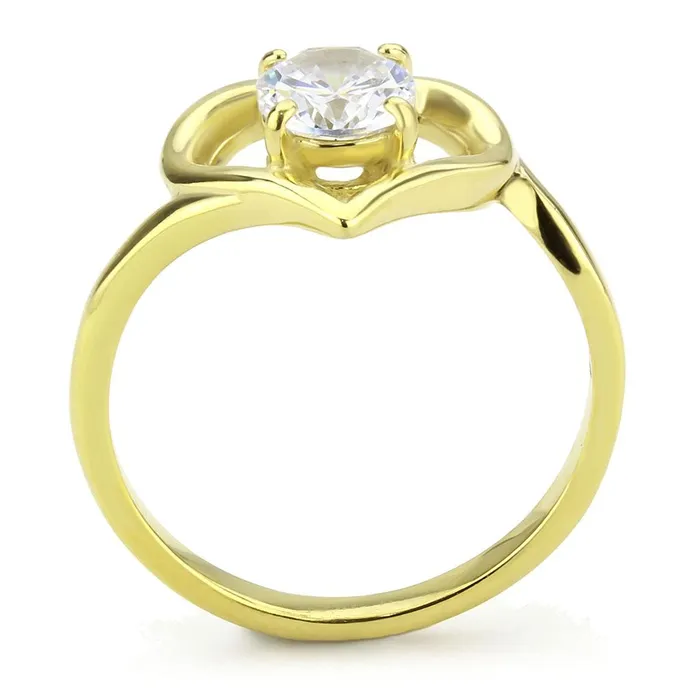 Alamode TK3628 IP GoldIon Plating Stainless Steel Ring with AAA Grade CZ in Clear Rings