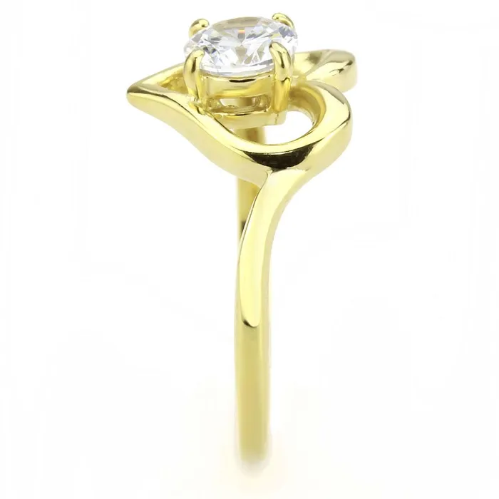 Alamode TK3628 IP GoldIon Plating Stainless Steel Ring with AAA Grade CZ in Clear Rings
