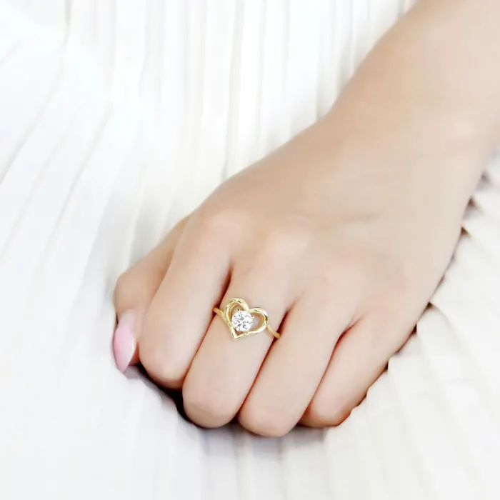 Alamode TK3628 IP GoldIon Plating Stainless Steel Ring with AAA Grade CZ in Clear Rings