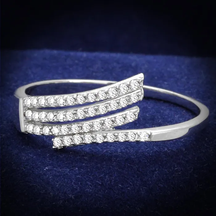 Alamode TS203 Rhodium 925 Sterling Silver Ring with AAA Grade CZ in Clear Rings