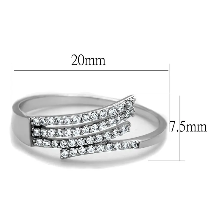 Alamode TS203 Rhodium 925 Sterling Silver Ring with AAA Grade CZ in Clear Rings