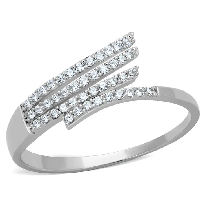 Alamode TS203 Rhodium 925 Sterling Silver Ring with AAA Grade CZ in Clear Rings