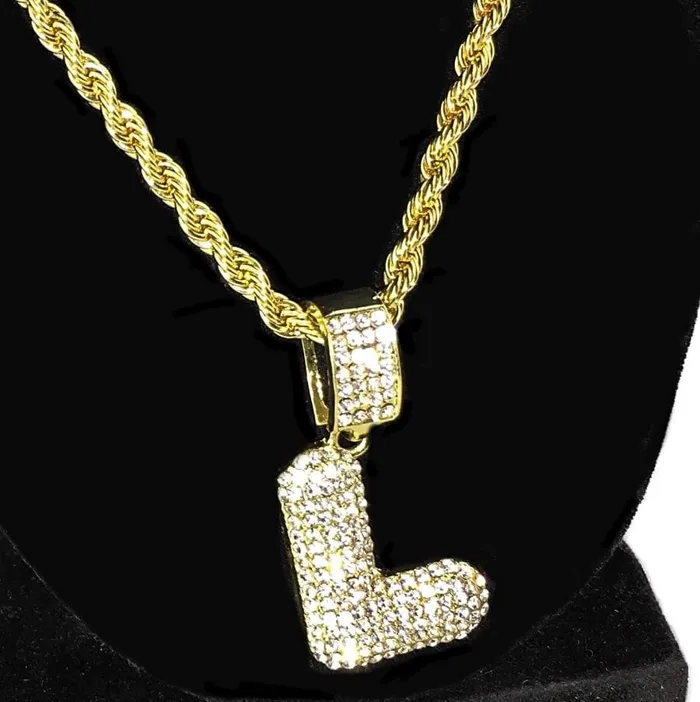 Bling Cartel Admin Necklaces Bubble Letter L Gold Finish Rope Chain Necklace 24