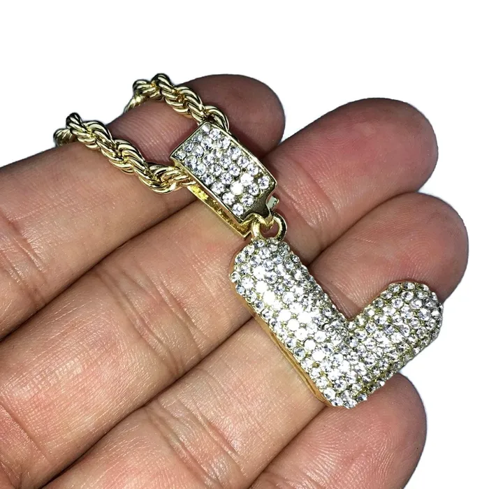 Bling Cartel Admin Necklaces Bubble Letter L Gold Finish Rope Chain Necklace 24