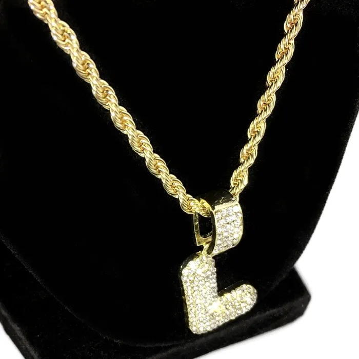 Bling Cartel Admin Necklaces Bubble Letter L Gold Finish Rope Chain Necklace 24