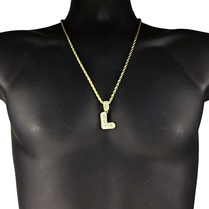 Bling Cartel Admin Necklaces Bubble Letter L Gold Finish Rope Chain Necklace 24