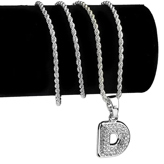 Bling Cartel Admin Necklaces Silver Tone D Letter Micro Chain Rope Necklace