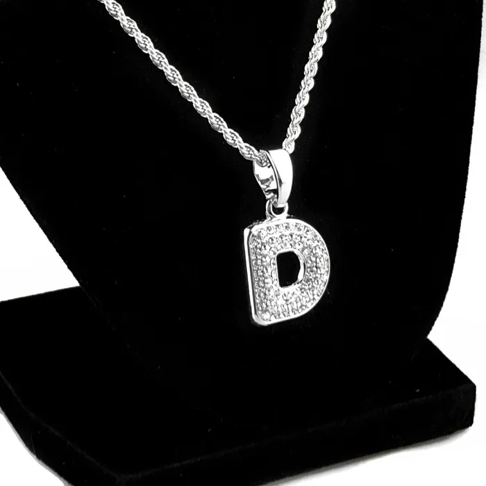 Bling Cartel Admin Necklaces Silver Tone D Letter Micro Chain Rope Necklace