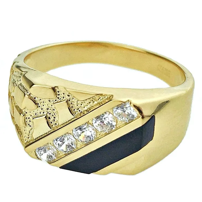 Bling Cartel Admin Rings 14K Gold Plated over 925 Sterling Silver CZ Diagonal Onyx Ring