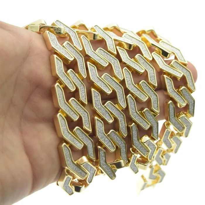 Bling Cartel Admin Sand Blast Hip Hop Chain Necklace Gold Finish Squared Links 30 20MM Necklaces