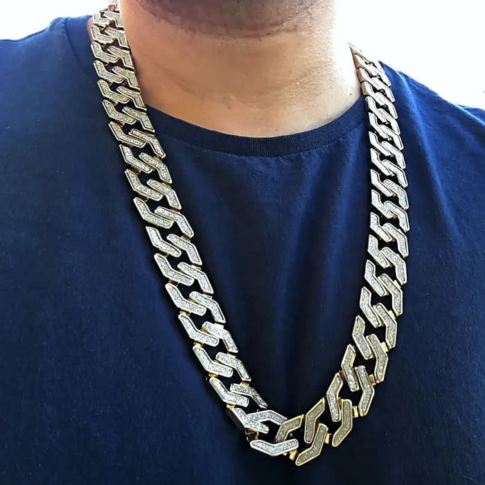 Bling Cartel Admin Sand Blast Hip Hop Chain Necklace Gold Finish Squared Links 30 20MM Necklaces