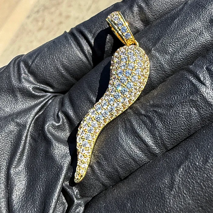 Bling Cartel Necklaces 14k Gold Plated over 925 Sterling Silver Italian Horn Cornicello Cuerno CZ Iced Pendant Bling Cartel Necklaces 14k Gold Plated over 925 Sterling Silver Italian Horn Cornicello Cuerno CZ Iced Pendant