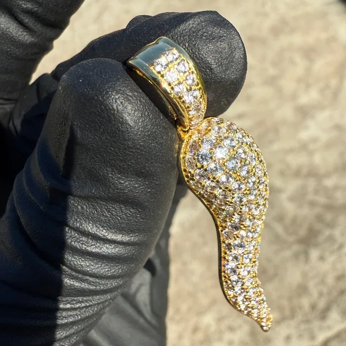 Bling Cartel Necklaces 14k Gold Plated over 925 Sterling Silver Italian Horn Cornicello Cuerno CZ Iced Pendant Bling Cartel Necklaces 14k Gold Plated over 925 Sterling Silver Italian Horn Cornicello Cuerno CZ Iced Pendant