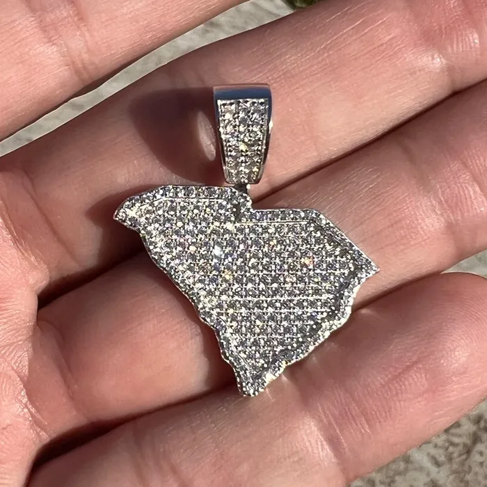 Bling Cartel Necklaces 925 Sterling Silver State of New York CZ Iced NY Bling Charm Pendant Bling Cartel Necklaces 925 Sterling Silver State of New York CZ Iced NY Bling Charm Pendant
