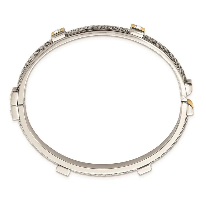 Bracelets Stainless Steel Polished Yellow IPplated wPreciosa Crystal Hinged Bangle Chisel Bracelets Stainless Steel Polished Yellow IPplated wPreciosa Crystal Hinged Bangle Chisel