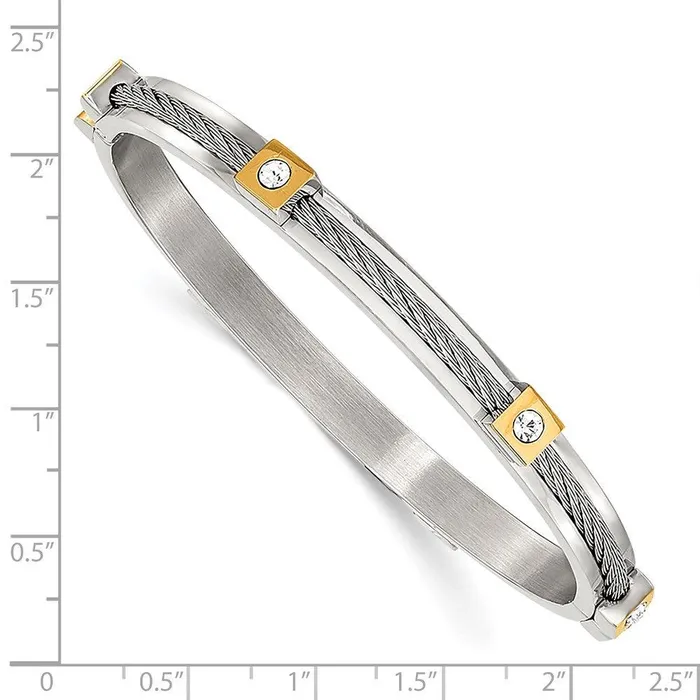 Bracelets Stainless Steel Polished Yellow IPplated wPreciosa Crystal Hinged Bangle Chisel Bracelets Stainless Steel Polished Yellow IPplated wPreciosa Crystal Hinged Bangle Chisel