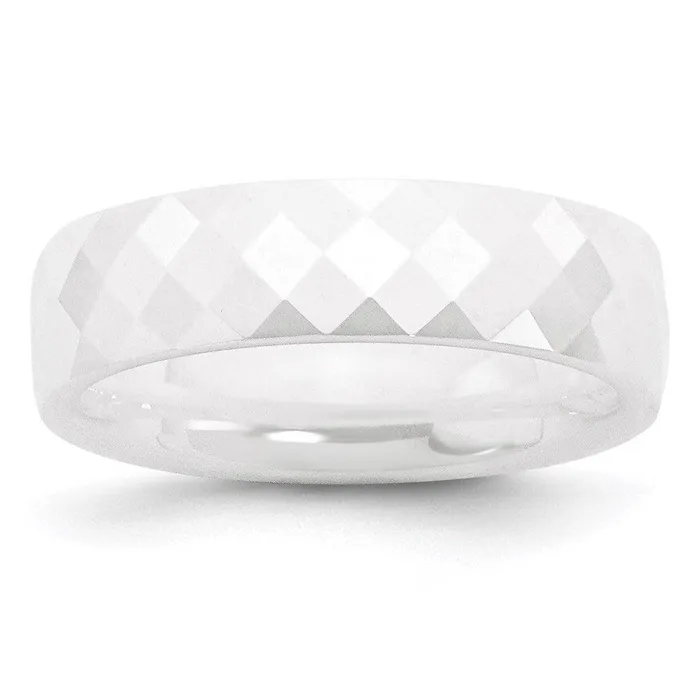 Chisel Rings Ceramic White 6mm Faceted Polished Band