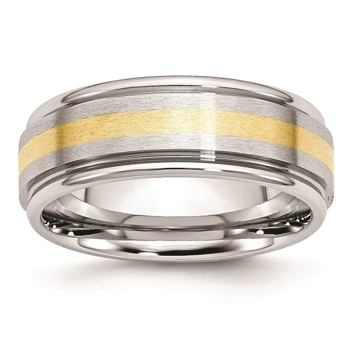 Chisel Rings Cobalt 14k Gold Inlay Satin and Polished 8mm Band