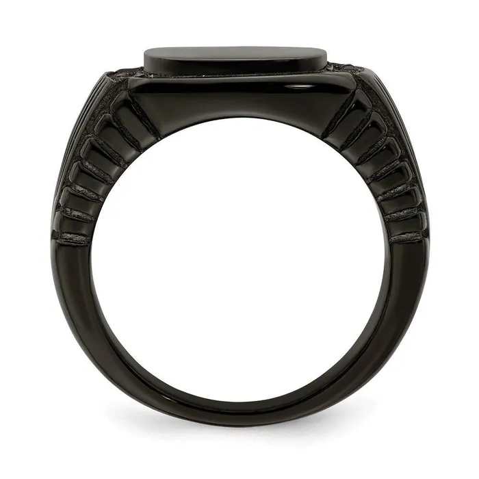 Chisel Rings Stainless Steel Polished Black IPplated with Black CZ Signet Ring Chisel Rings Stainless Steel Polished Black IPplated with Black CZ Signet Ring