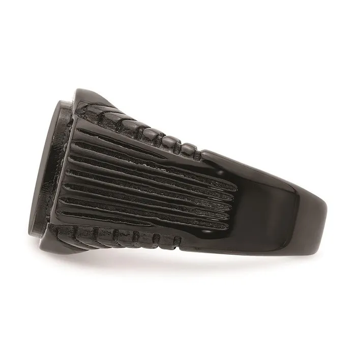 Chisel Rings Stainless Steel Polished Black IPplated with Black CZ Signet Ring Chisel Rings Stainless Steel Polished Black IPplated with Black CZ Signet Ring