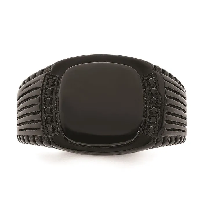Chisel Rings Stainless Steel Polished Black IPplated with Black CZ Signet Ring Chisel Rings Stainless Steel Polished Black IPplated with Black CZ Signet Ring