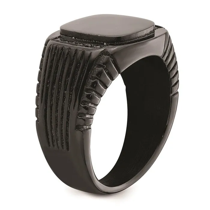 Chisel Rings Stainless Steel Polished Black IPplated with Black CZ Signet Ring Chisel Rings Stainless Steel Polished Black IPplated with Black CZ Signet Ring
