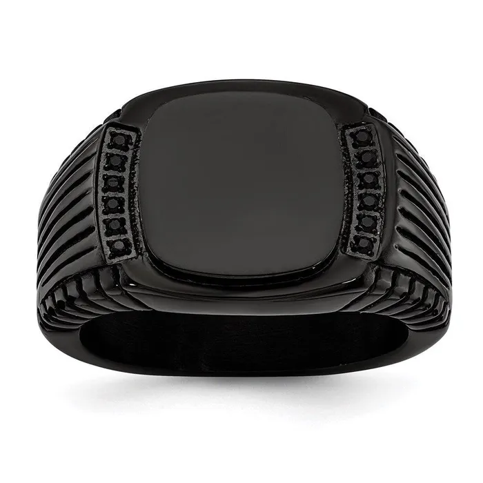 Chisel Rings Stainless Steel Polished Black IPplated with Black CZ Signet Ring Chisel Rings Stainless Steel Polished Black IPplated with Black CZ Signet Ring