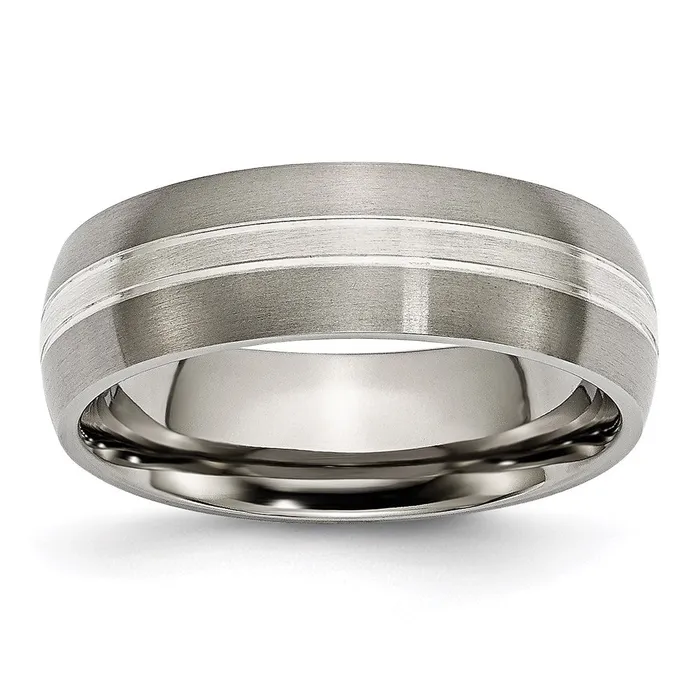 Chisel Rings Titanium Grooved 7mm Sterling Silver Inlay BrushedPolished Band TB138