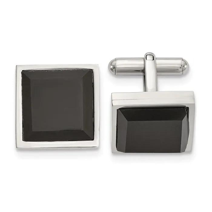 Chisel Stainless Steel Polished with Black Onyx Square Cuff Links Bracelets