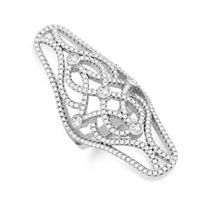 Classic Sterling Silver Extra Long Fancy CZ Ring W1224 Rings