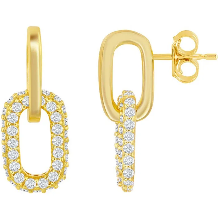 Classic Womens Earrings Gold Plated Micro Pave CZ Paperclip Post Back D7970GP Classic Earrings